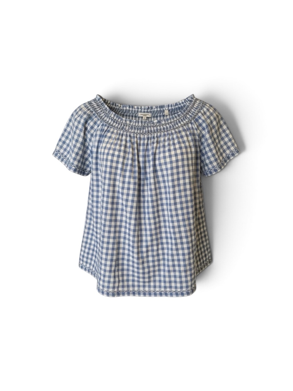 Max Studio Blue and White Gingham Off-Shoulder Top